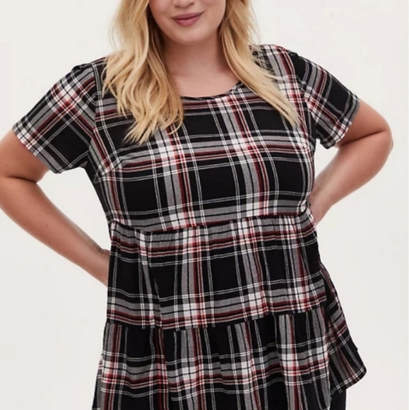 Torrid Womens Shirt Size 2X Plaid Red Black Babydoll Top - Picture 1 of 9